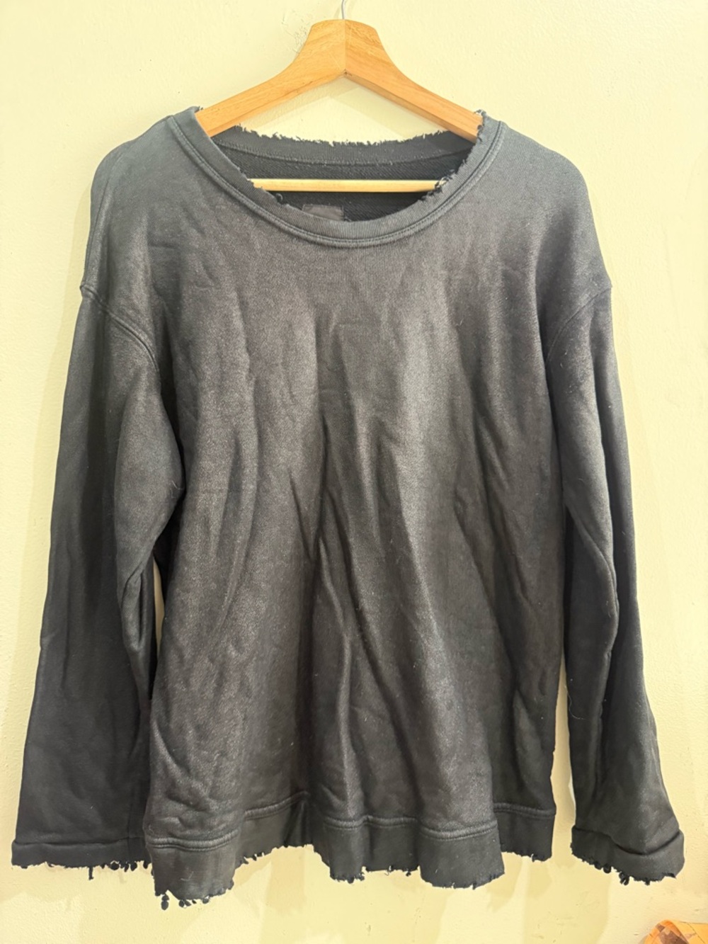 R+A  Washed Black Distressed Crewneck Sweater